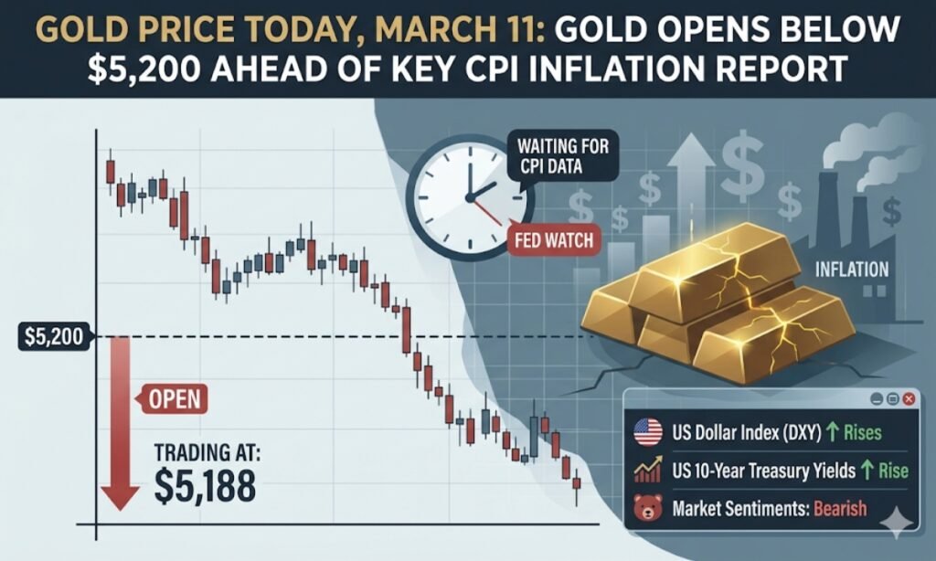 Gold Price Today, March 11: Gold Opens Below $5,200 Ahead of Key CPI Inflation Report