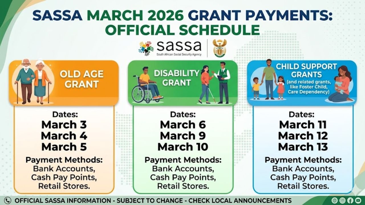 SASSA March 2026 Grant Payments: Official Schedule for Old Age, Disability and Child Grants